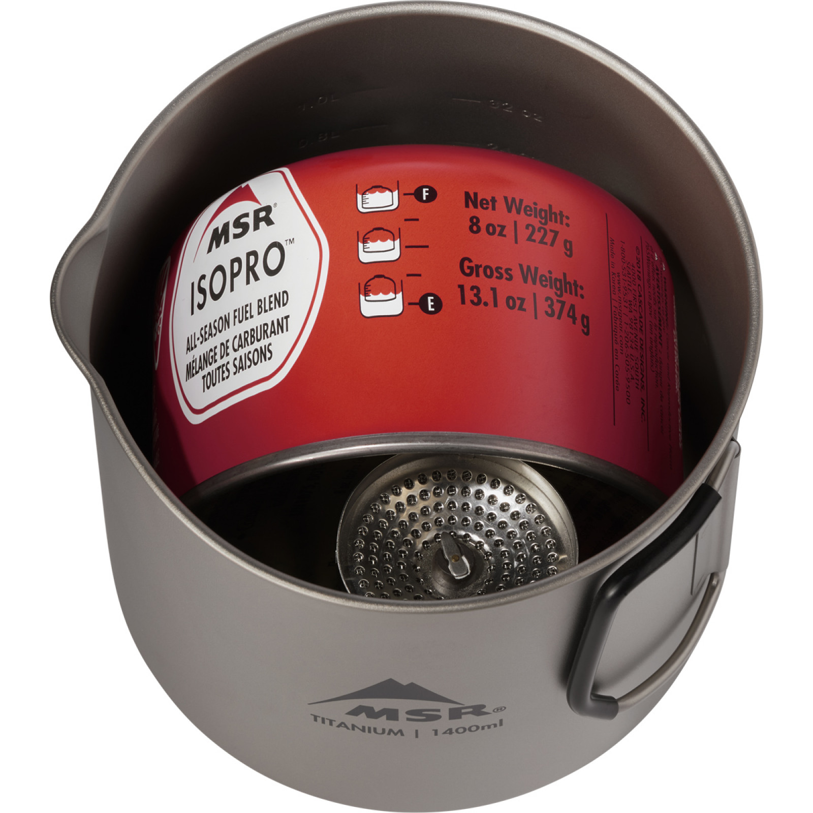 Mod de impachetare - Ibric, butelie MSR IsoPro 8 oz, arzator MSR PocketRocket Deluxe